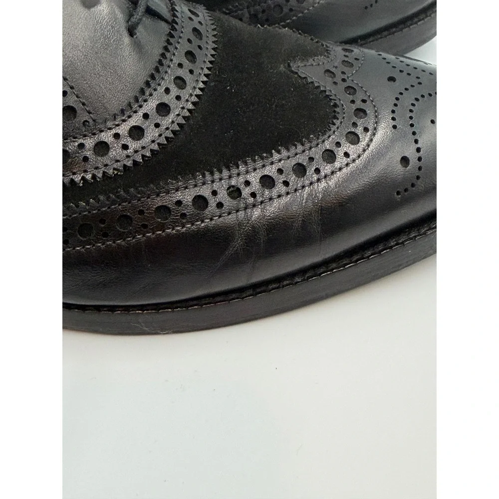 Lethato Men's Black Leather Suede Wingtip Brogue Oxford Dress Shoes Sz 9.5/10